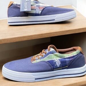 U.S. Polo Assn-NWT Men’s Canvas Topsider/sneaker size 7.5 plaid blue/green.  New
